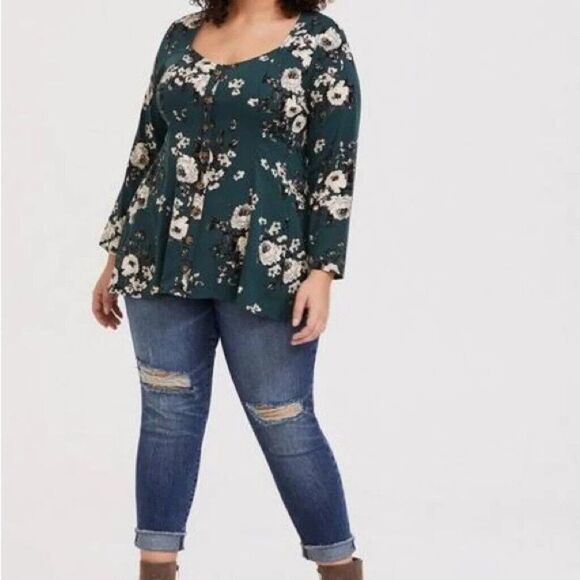 Torrid Fit And Flare Stretch Challis Button-Up Floral Top 2X - Picture 7 of 7